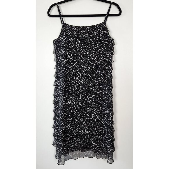 Talbots Petites Silk Black & White Polka Dot Tiered Ruffled Cocktail Dress, 8P - Picture 1 of 8